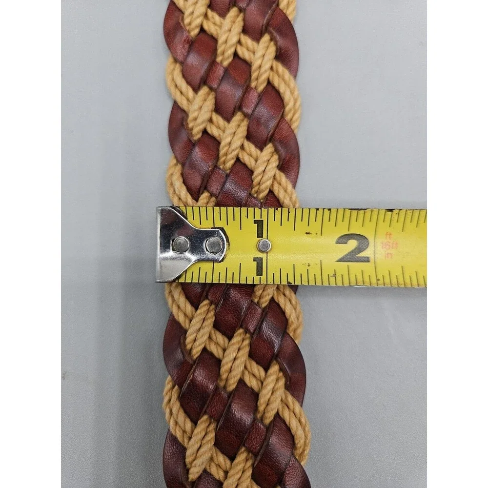Trafalgar Belt Brown Leather & Canvas Woven Braided Mens XL 42 1-3/8